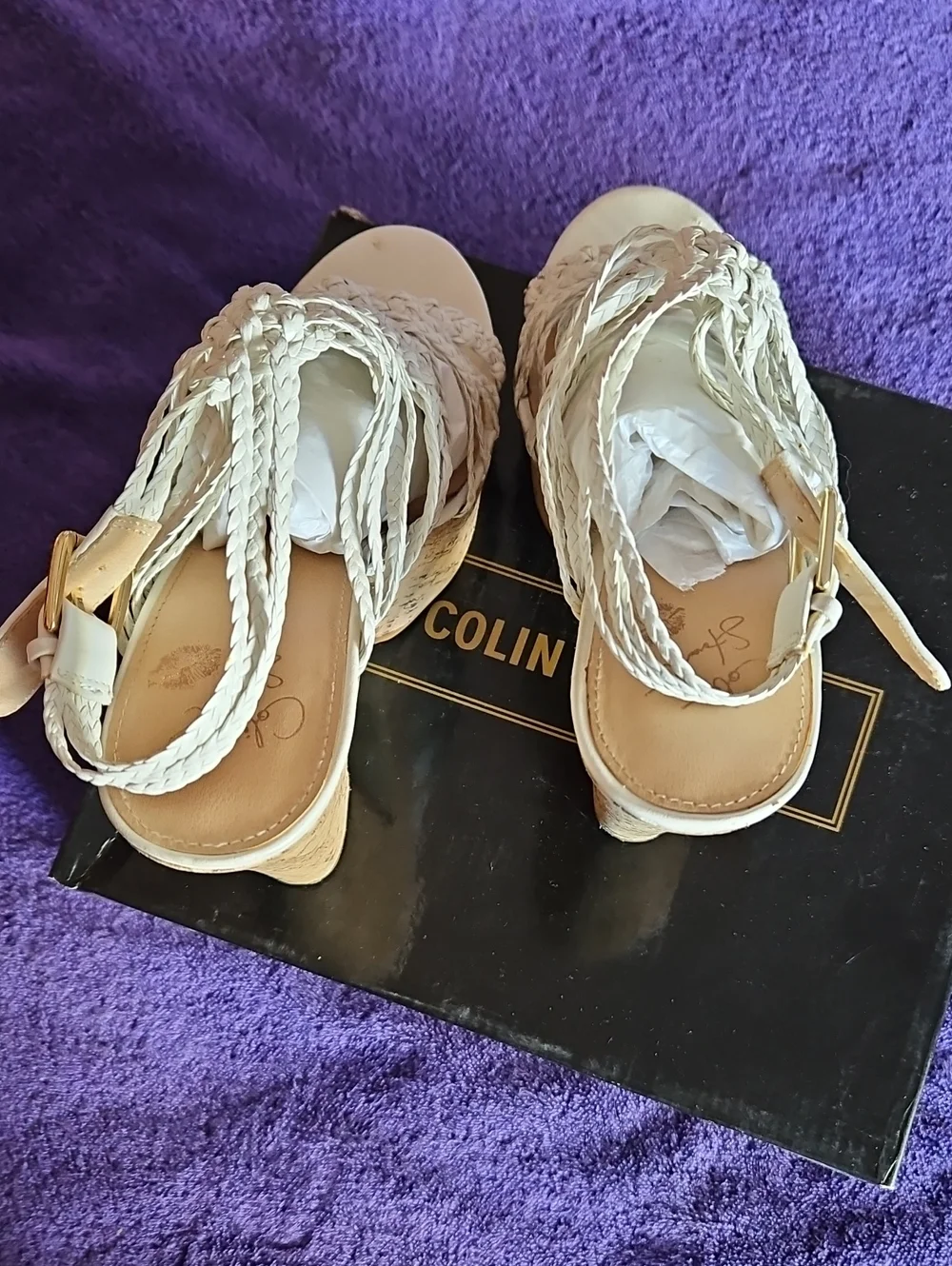 Colin Stuart Coconut Milk Braided Strap, Cork Look Platform Shoe Size 7B 2000s
